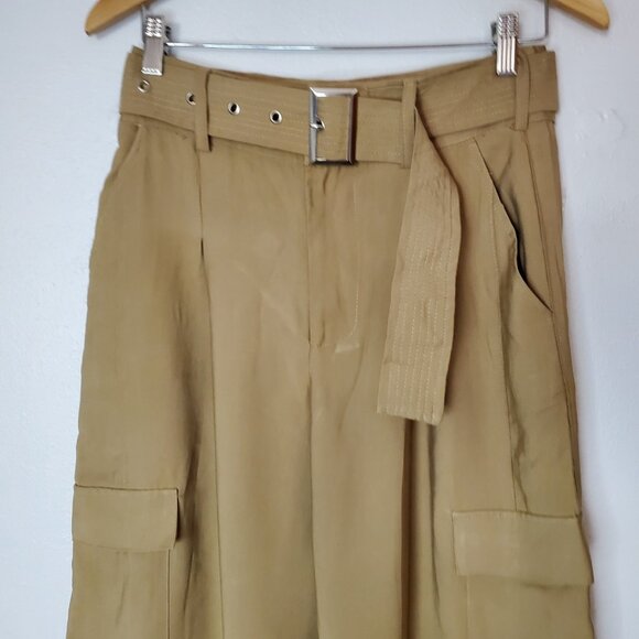 Women's Size M Wide Leg Cargo Pants Tan Forever 21 Detachable Belt High Rise - Picture 3 of 10